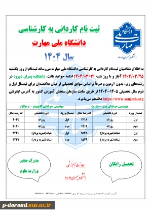 ثبت نام کاردانی به کارشناسی دانشگاه ملی مهارت سال 1404